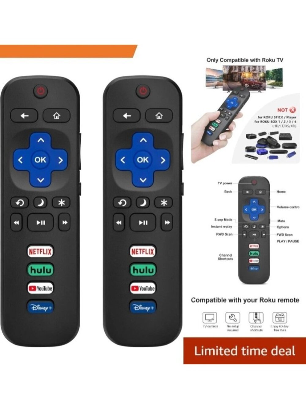 Pack of 2 Replacement Roku TV Remote Control - Compatible with Various Brands...